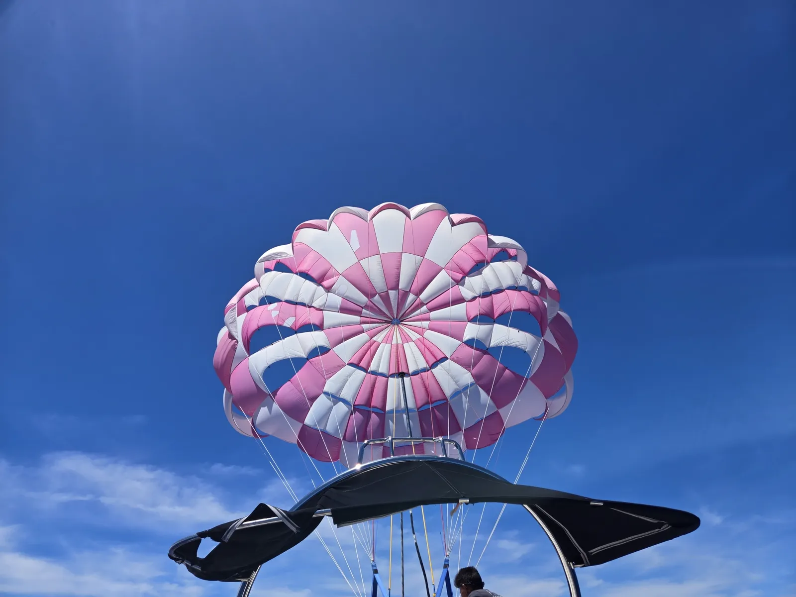 エメラルドグリーンの海を見下ろす沖縄のパラセーリング体験