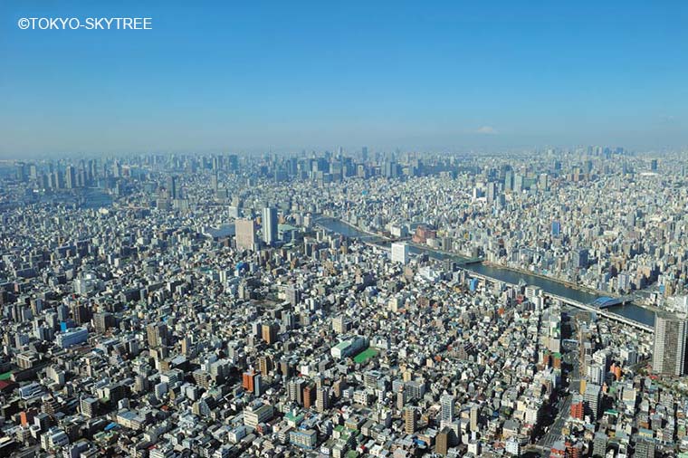 天望デッキから見た隅田川と東京の街並み